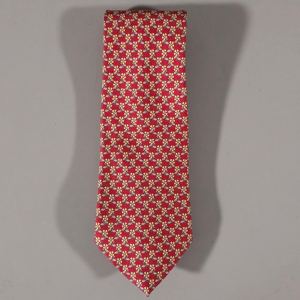 Thomas Pink Necktie Mens OS Red Yellow Floral Silk Made in France